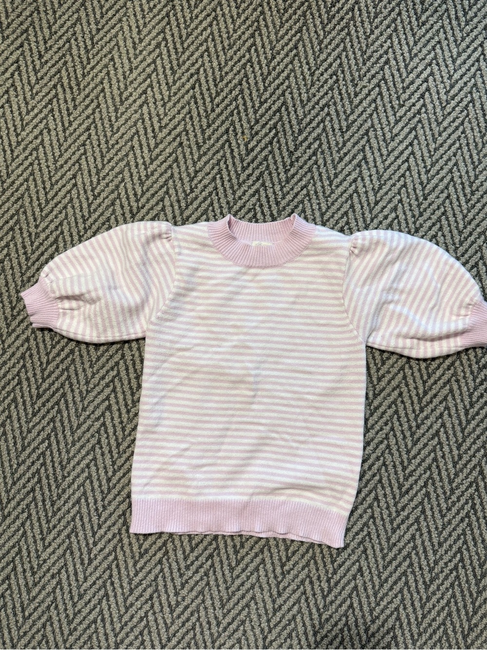Moth Pink and White Striped Puff-Sleeve Sweater